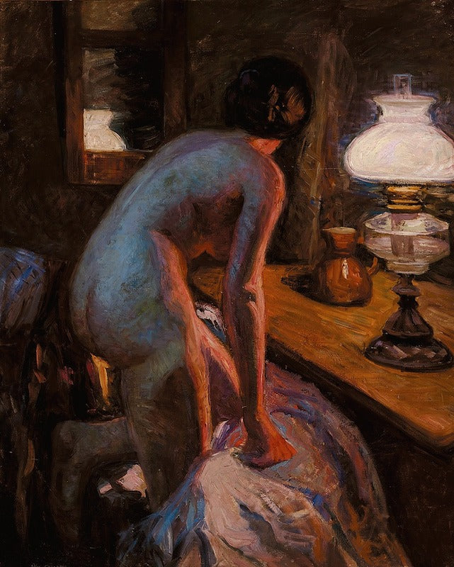 Modèle de dos dans la lumière de la lampe (c.1910), par Christian Aigens