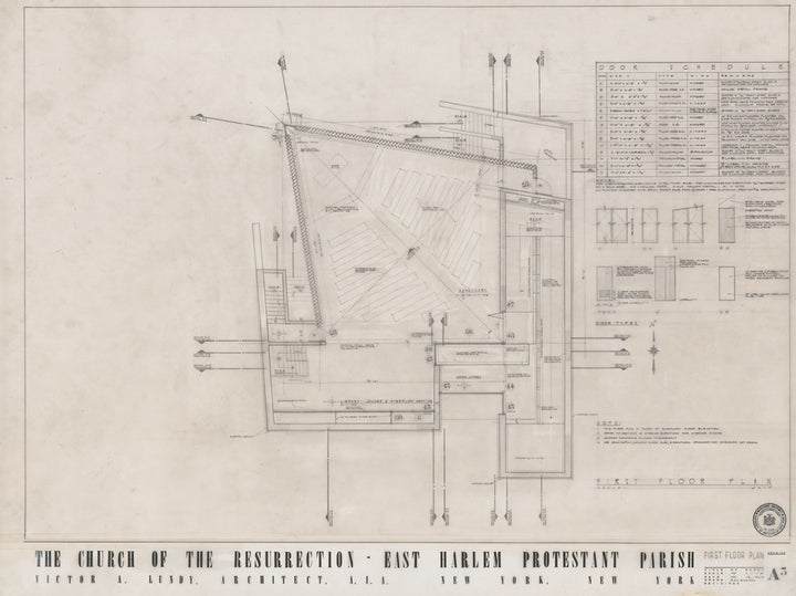 Plan de l'Eglise de la Résurrection, Harlem (1962), par Victor Alfred Lundy