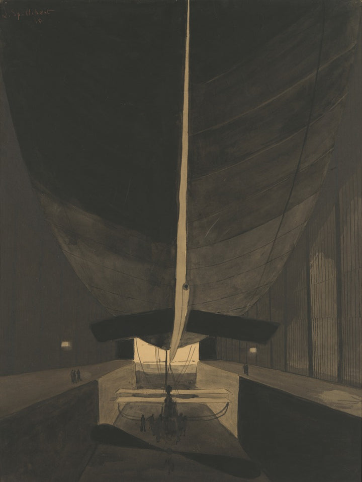 Dirigeable Dans son Hangar (1910), par Léon Spilliaert