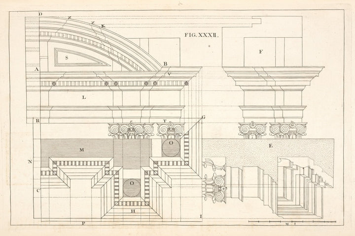 Dessin Géométrique d'une Corniche (1707), par Andrea Pozzo