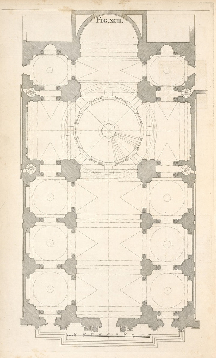 Plan de l'Eglise Saint-Ignace, Rome (1707), par Andrea Pozzo